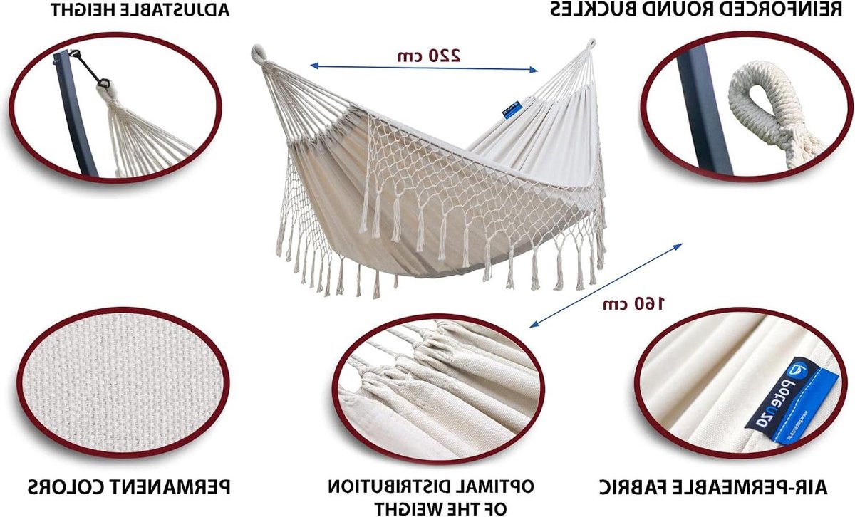 Tweepersoons hangmat - Hangmatset met standaard - Ontspannen in de tuin - Verzinkte metalen standaard - Tot 220 kg