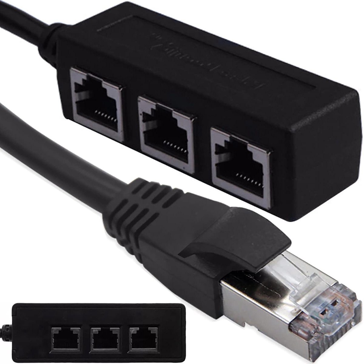 LAN Splitter - Ethernet Verdeler - Netwerk Uitbreiden - 1 naar 3 Poorten - Tot 1 Gbps - Zwart