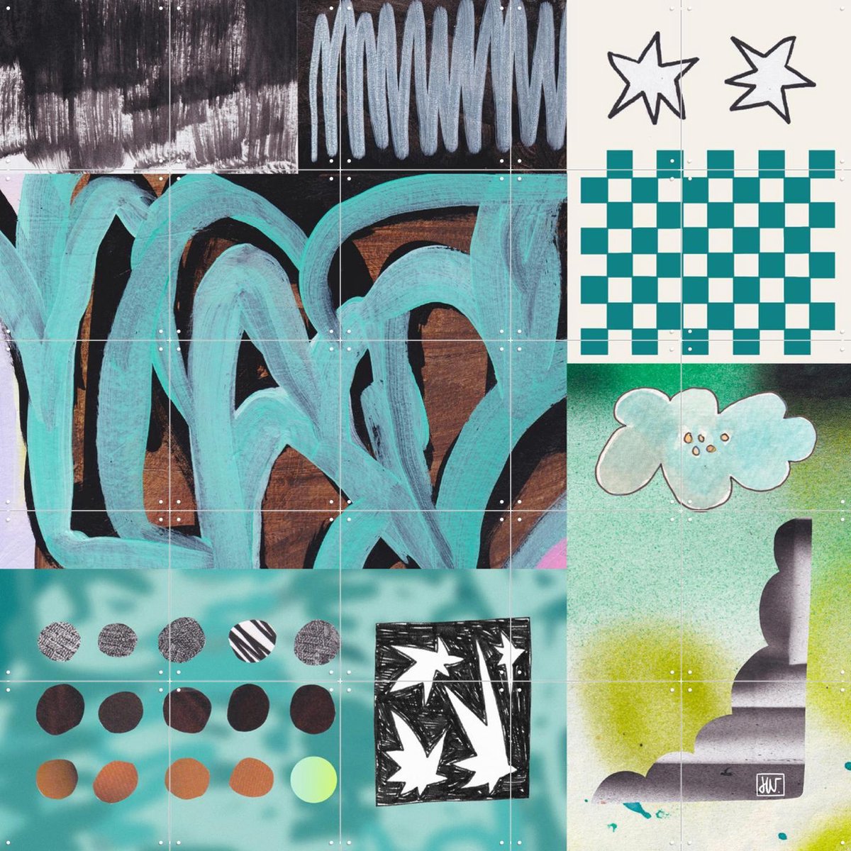 IXXI Playful Shift, Henriette Visscher - 100 x 100 cm - Gratis ophangtool - Grote wanddecoratie en posters - Collage, Fantasierijk, Kleurrijk