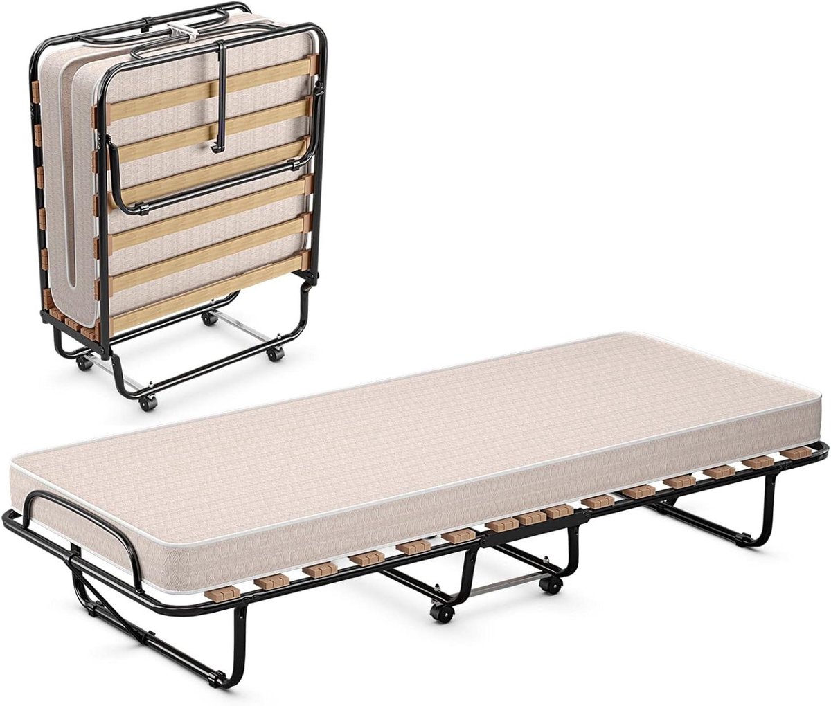 Inklapbaar Logeerbed - Vouwbed Reisbed - Gasten Ontvangen - Met Traagschuimmatras - 80 x 190 cm - Zwart