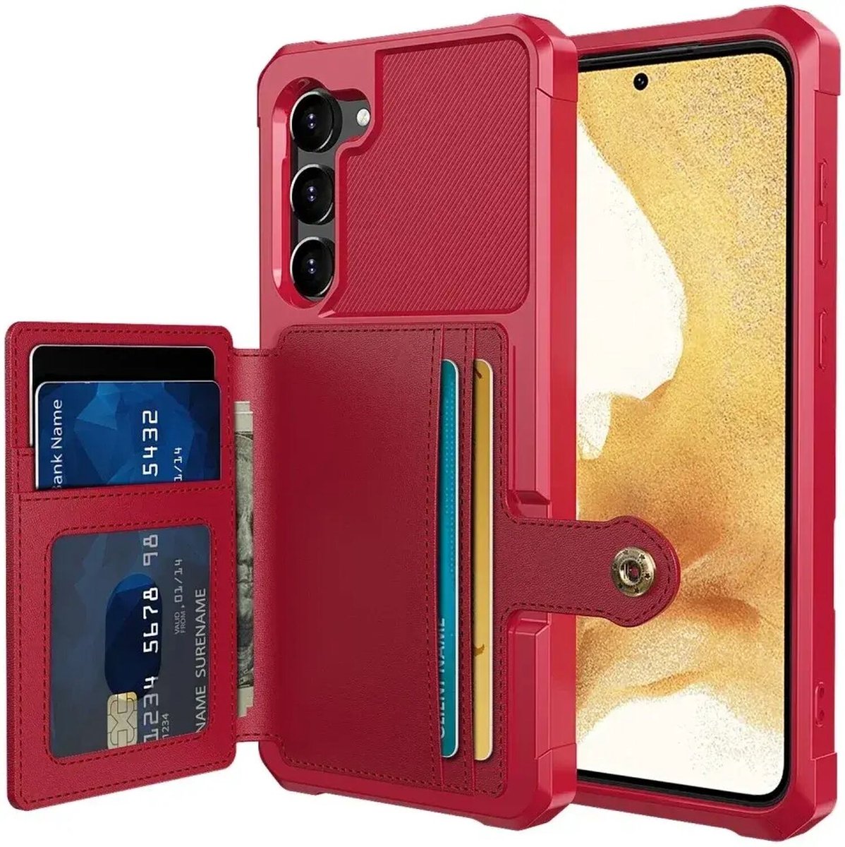 Portemonnee Hoesje Geschikt voor de Samsung Galaxy S23 Plus - Back Cover met Pasjeshouder - Telefoonhoesje voor Pinpas - Kaarthouder op Achterkant - Case met Magneet voor Auto Houder Rood