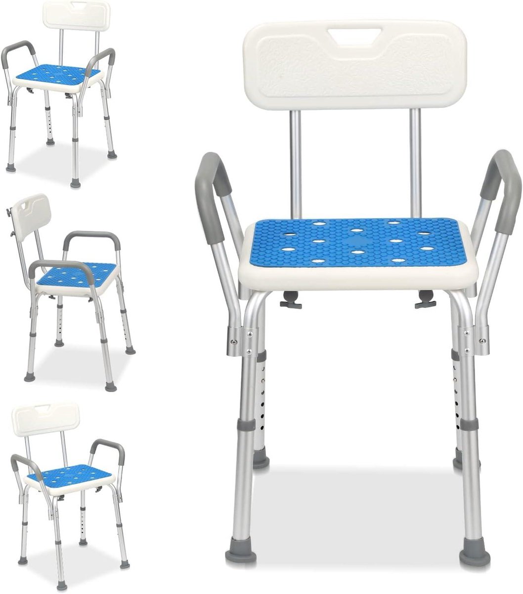 Douchestoel met Armsteun - Douchekruk - Veilig Douchen - In Hoogte Verstelbaar - 41-53.5 cm - Wit