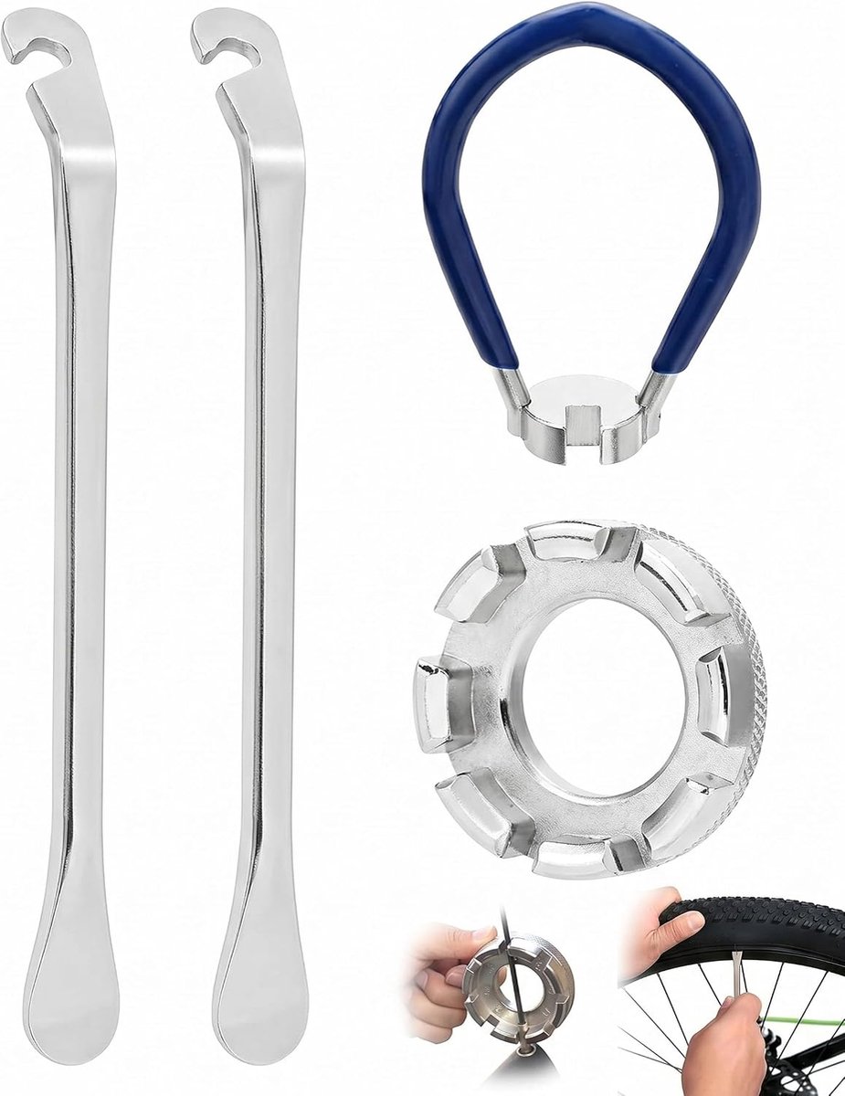 1 set spaakspanners voor fiets en hendel, sleutel voor spaken 6-in-1 voor het instellen van velgen 10-15 G, staal precisie voor de uitlijning van banden, draagbare kit