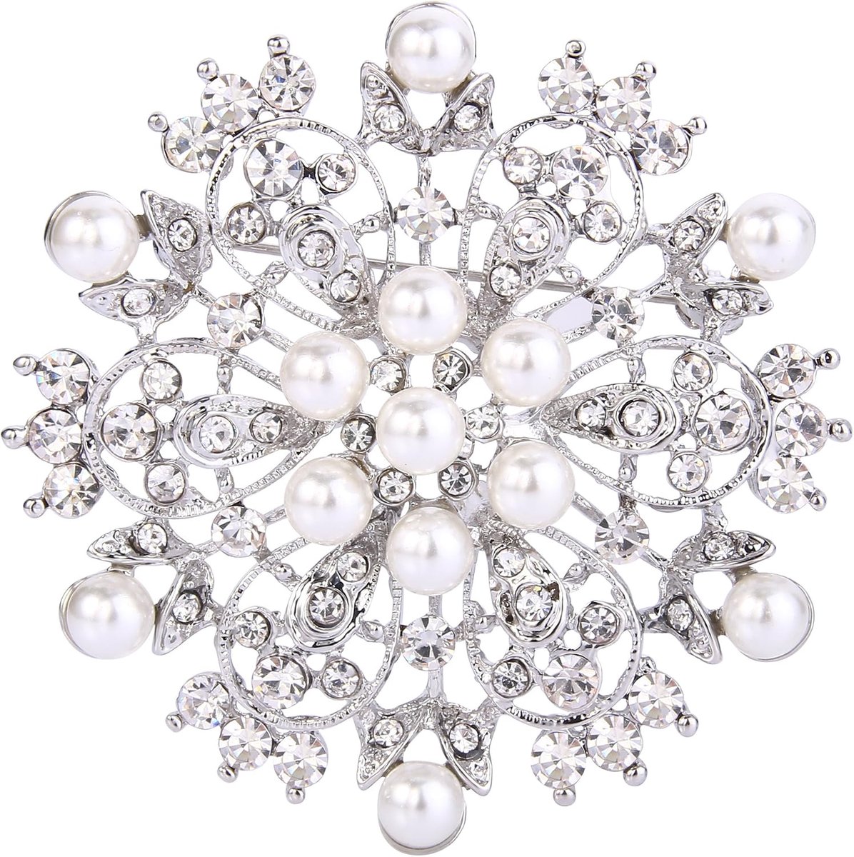 FAITH Vrouwen Crystal Cream gesimuleerde parel winter sneeuwvlok bloem broche, Kristal Kunstparel, Kristal