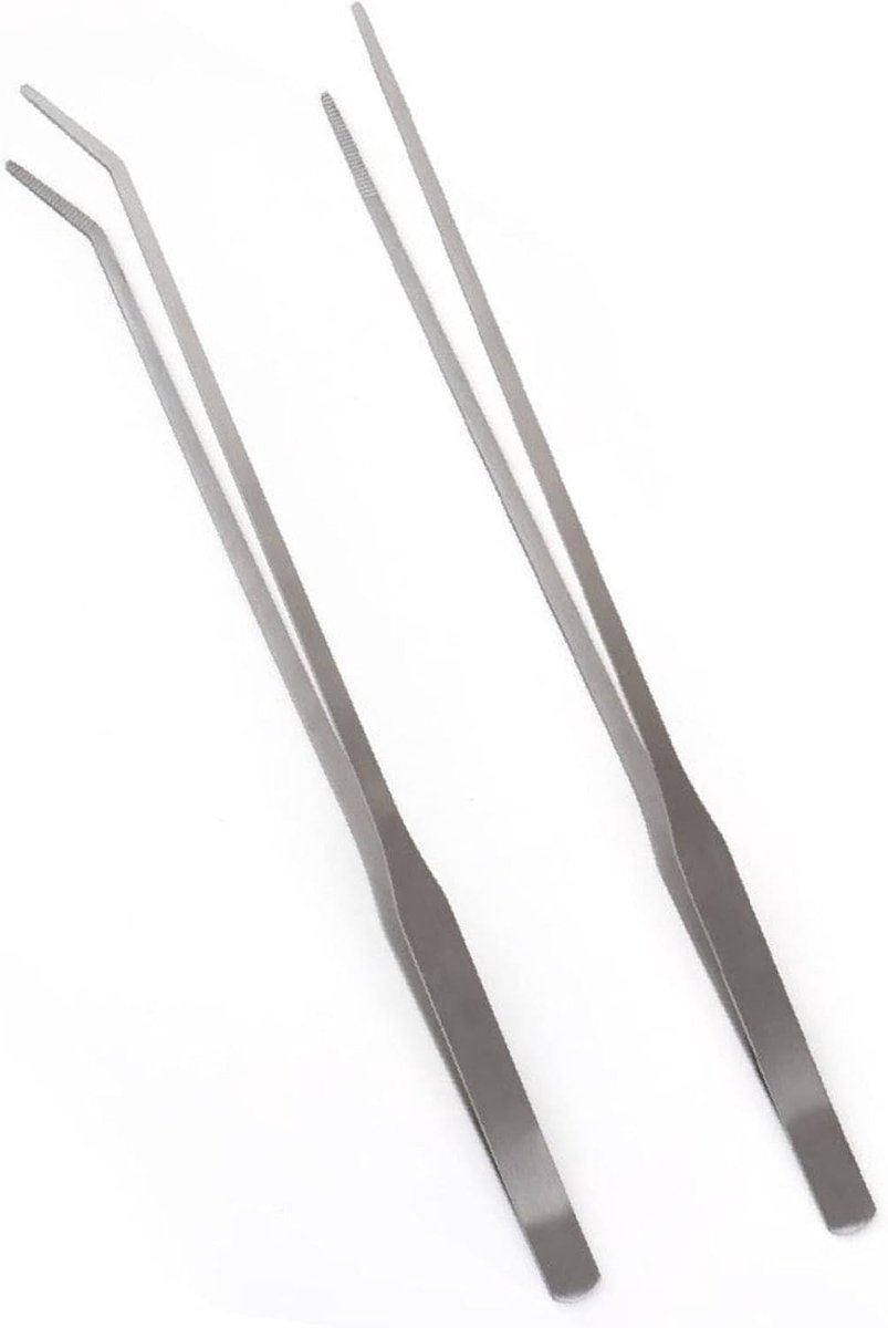 2 stuks roestvrijstalen gebogen aquarium pincet, rechte pincet en gebogen punt, voor aquarium voedergereedschap (27 cm)