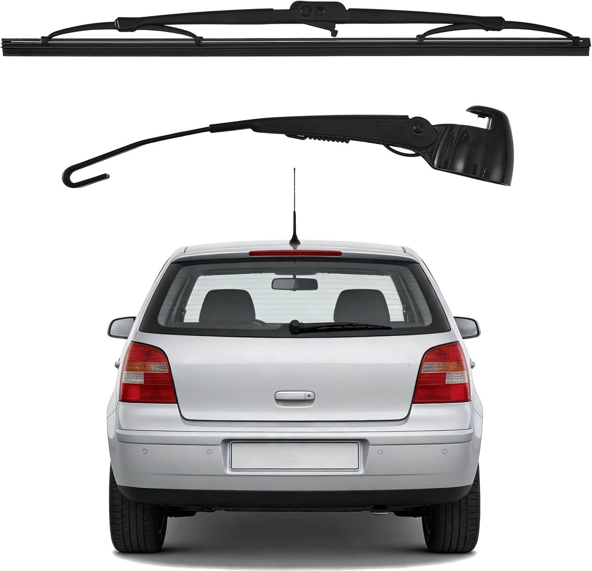 Auto-ruitenwisserset achteraan, compatibel met V&W G-olf Polo 2002-2009, auto ruitenwisser achterarm en wisserbladen van ABS en rubber