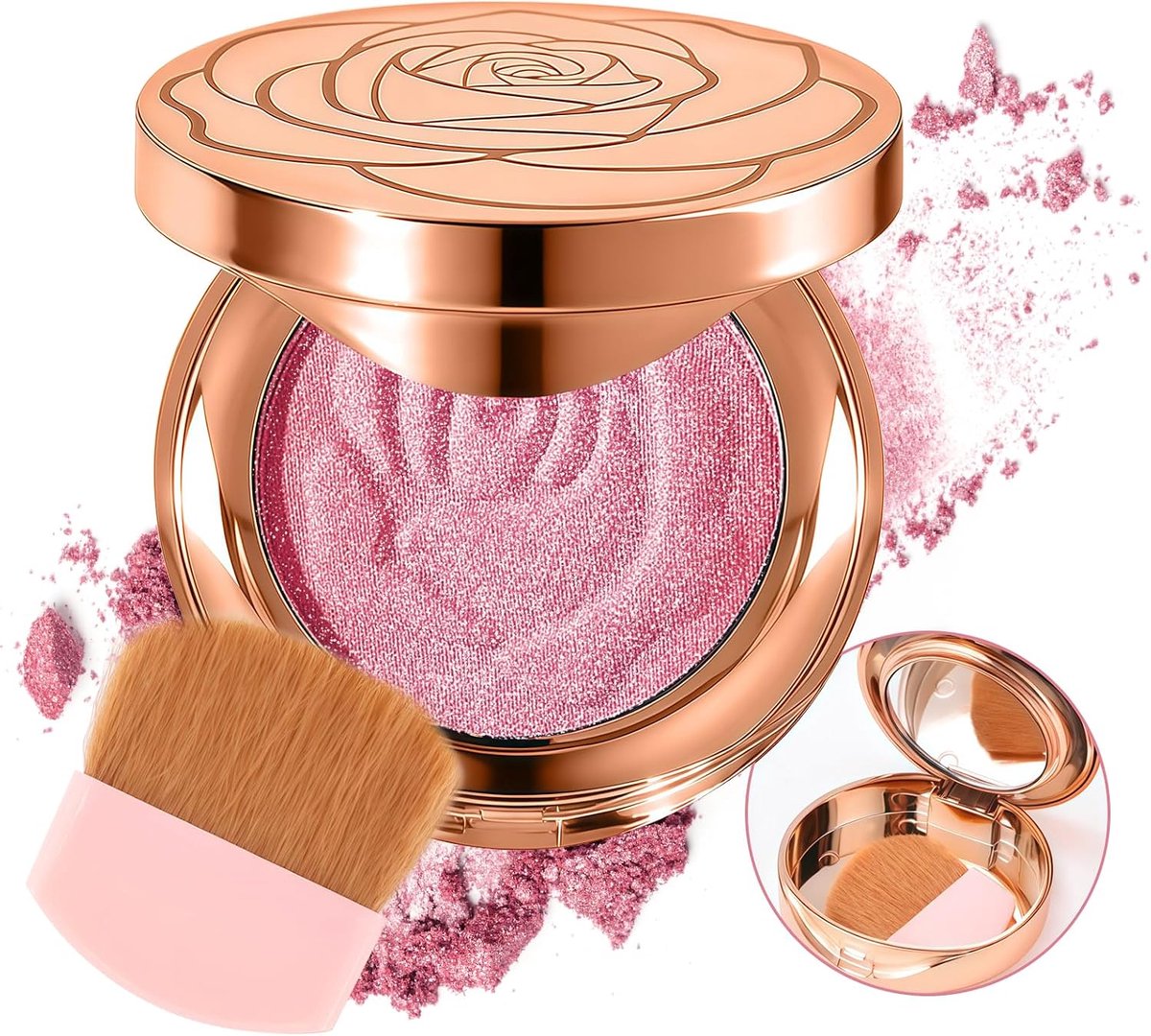 Blush Palette, Blush Powder Shimmering Bronzer,03 | Blush Powde Makeup with Mirror and Blush, Long-lasting Highly Pigmented Blusher for Cheeks Eyeshadow Highlighter,Peach Pink