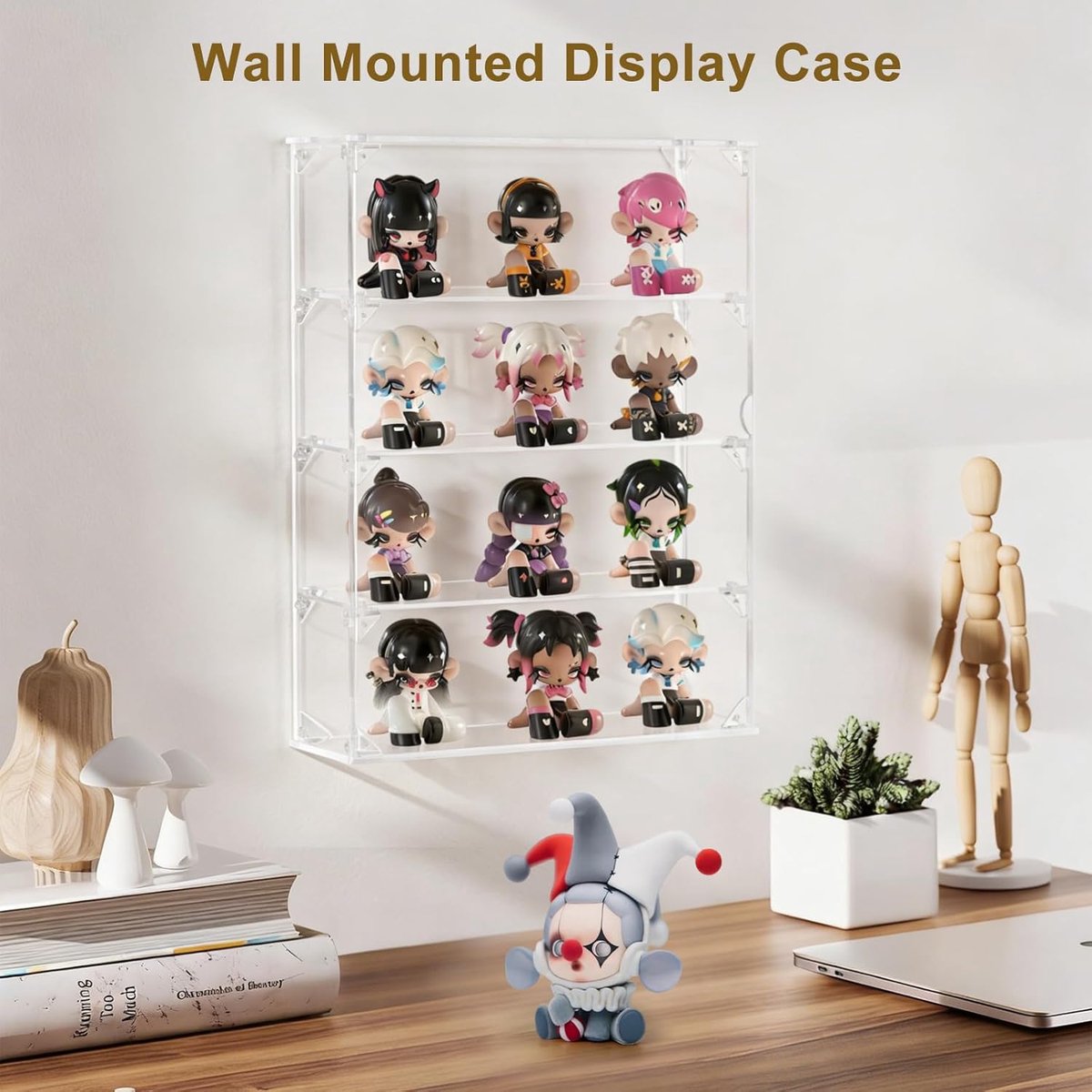 vitrine voor verzamelobjecten, 4-laags, transparant, voor wandmontage of als bureau-organizer voor funko popfiguren, stofdichte vitrine voor mini-speelgoed, bergkristallen