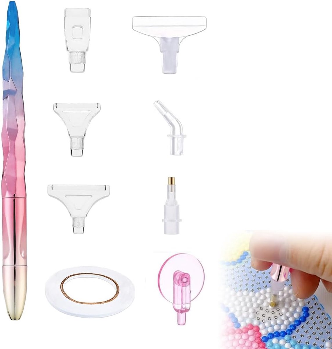 8 stuks Diamond Painting Pen Set Gereedschap 6 Stijlen Drill Pen en Roller reservekoppen Kleur Metalen Pen Tip 5D DIY Diamant Schilderij Pen Accessoires voor Diamond Painting Pen Diamond