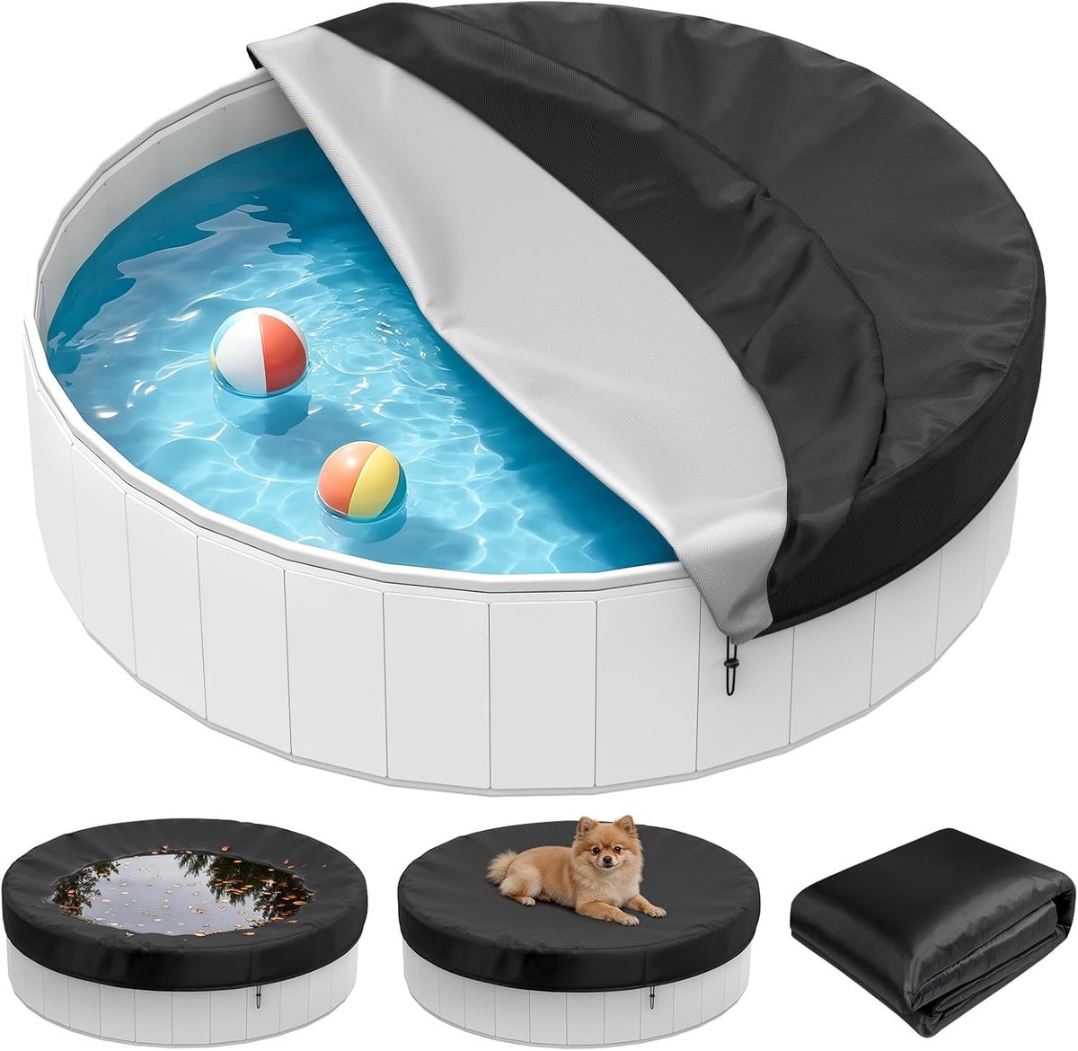 Ronde voor honden (160 cm)-geschikt voor kleine opblaasbare/frame zwembaden | Afdekking geschikt voor zwembaden voor huisdieren/kinderen- jacuzzi's en watertanks. Waterdicht-winddicht- scheurvast-UV-werend en vermindert verdamping