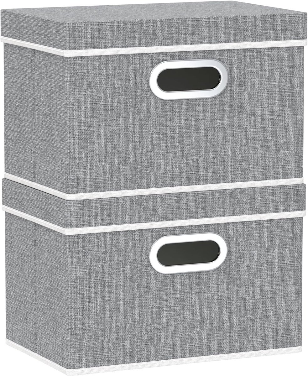 Opbergdozen met Deksel, Opvouwbare Opbergdoos, Stoffen Dozen, Wasbaar, voor Slaapkamer, Kledingopbergvak, 38x25x25cm, Grijs, 2-Pak, SNK023GL-2