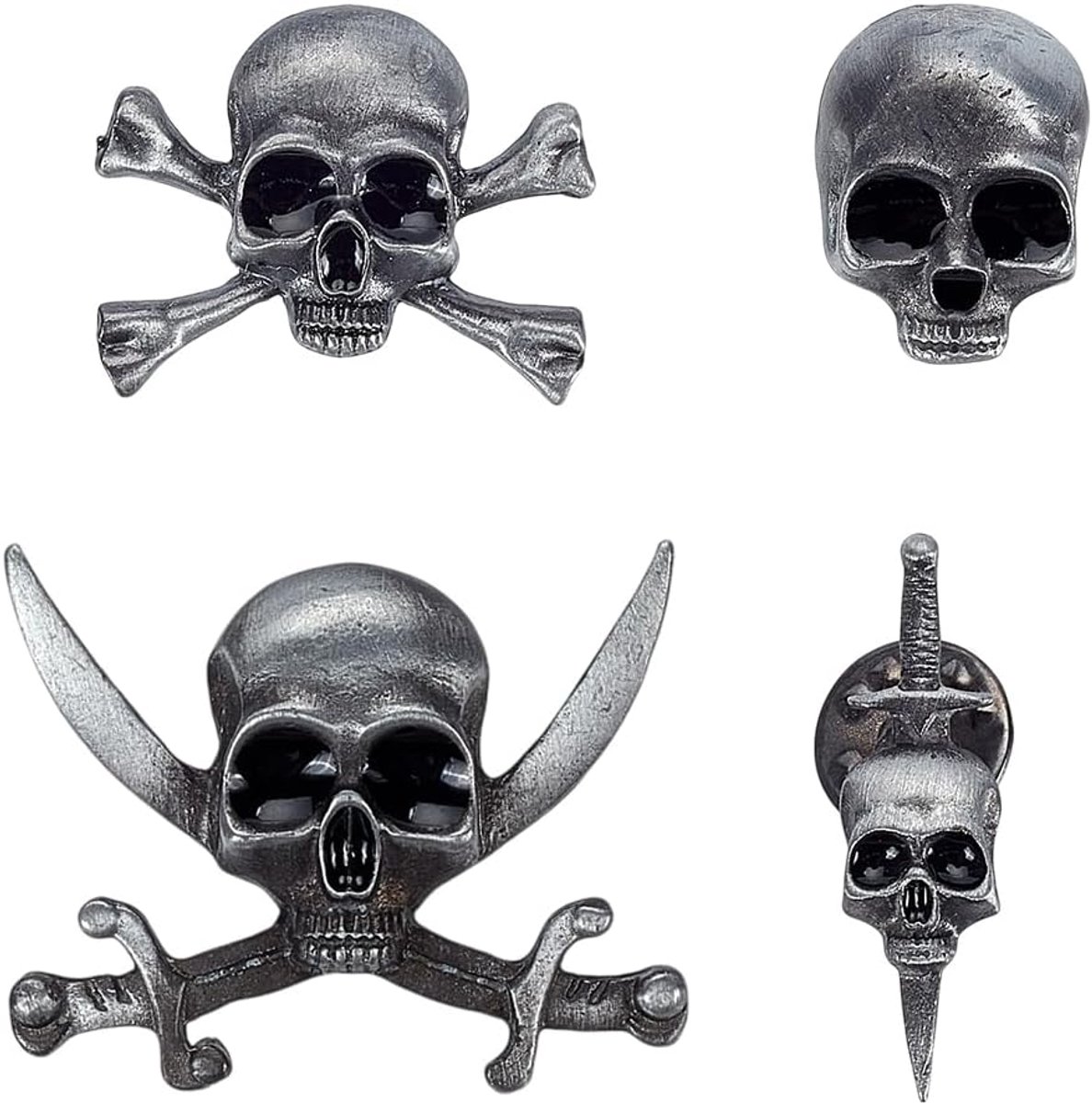 4 stuks antiek zilveren gothic schedel broche, skelet hoofd reversspelden voor mannen en vrouwen retro schedel broche naalden voor kleding jassen hoeden rugzakken