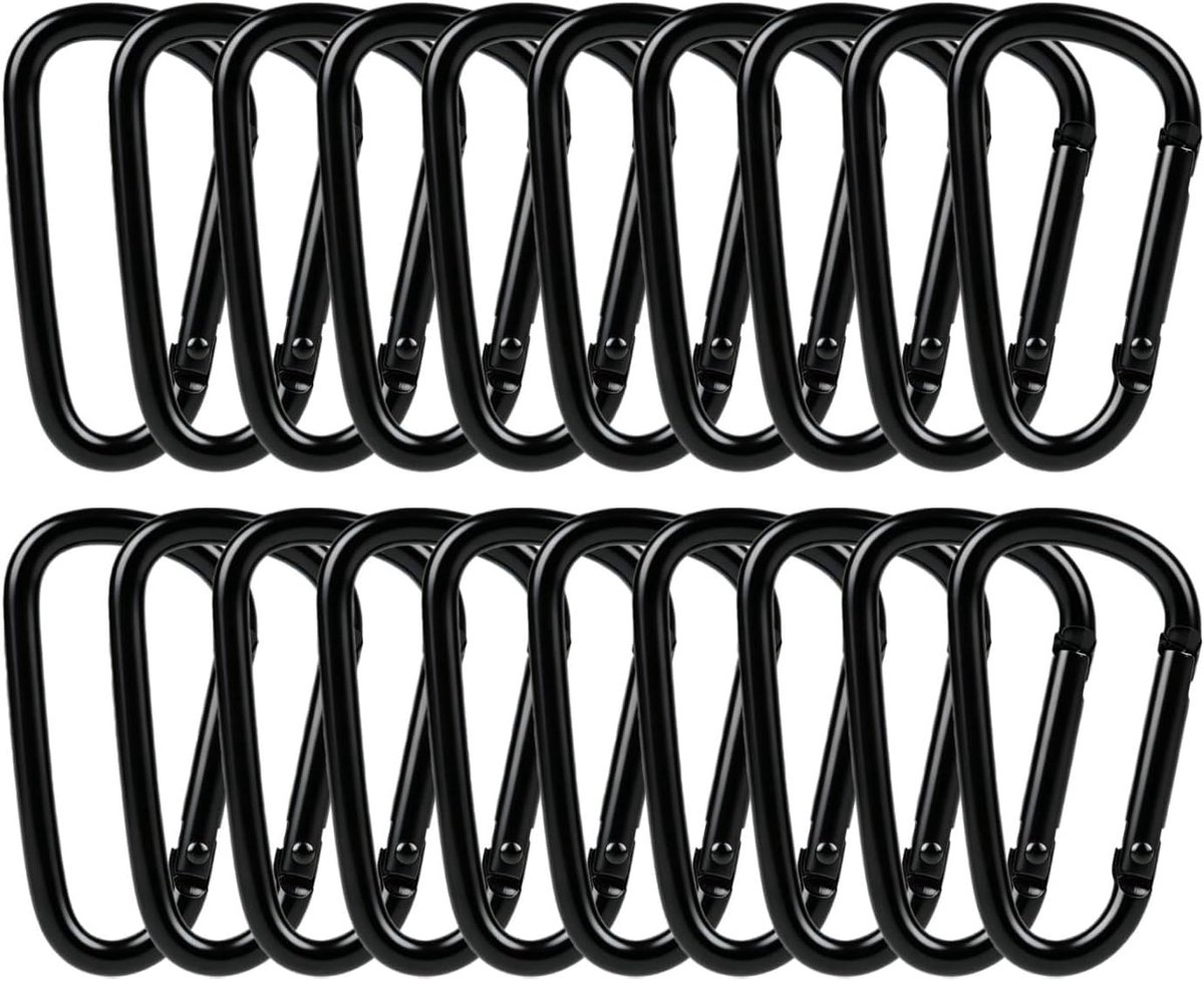 10 stuks aluminium karabijnhaken 75 mm 2,95 inch van aluminium, karabijnhaak zwart, D-ring, corrosiebestendig, karabijnhaak sleutelhanger voor wandelen, kamperen, vissen, rugzak en accessoires