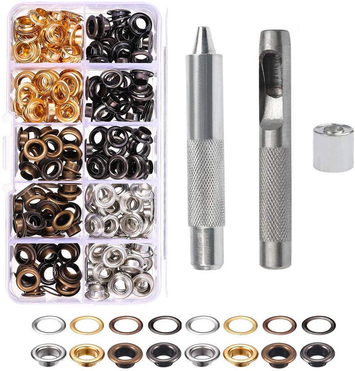 Kit, 100 Sets 10 mm Grommet Oogjes, Metalen Grommet Oogjes, Tarpaulin Repair Kit Met 3 Grommet Setting Tool Voor Zeildoek, Stof, Gordijnen, Ambachtelijke Maken, Zakken (4 Kleuren)
