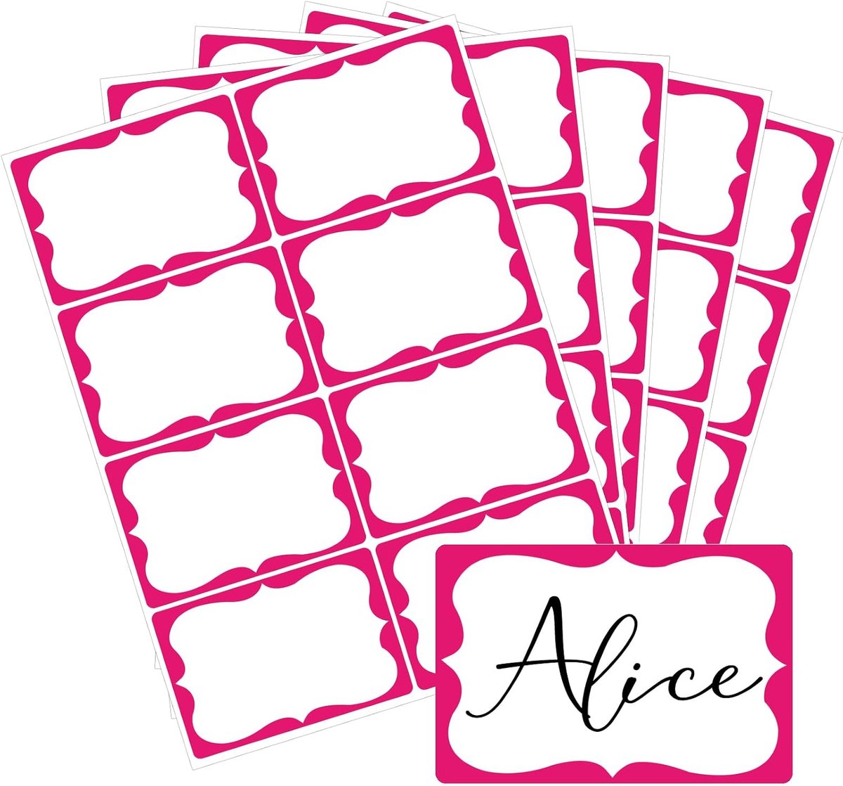 Ulisem - Naamstickers 200 Stuks – Zelfklevende Naamlabels 2 × 3 Inch met Roze Rand – Naamkaart Stickers voor School, Kantoor, Feesten, Conferenties & Thuis