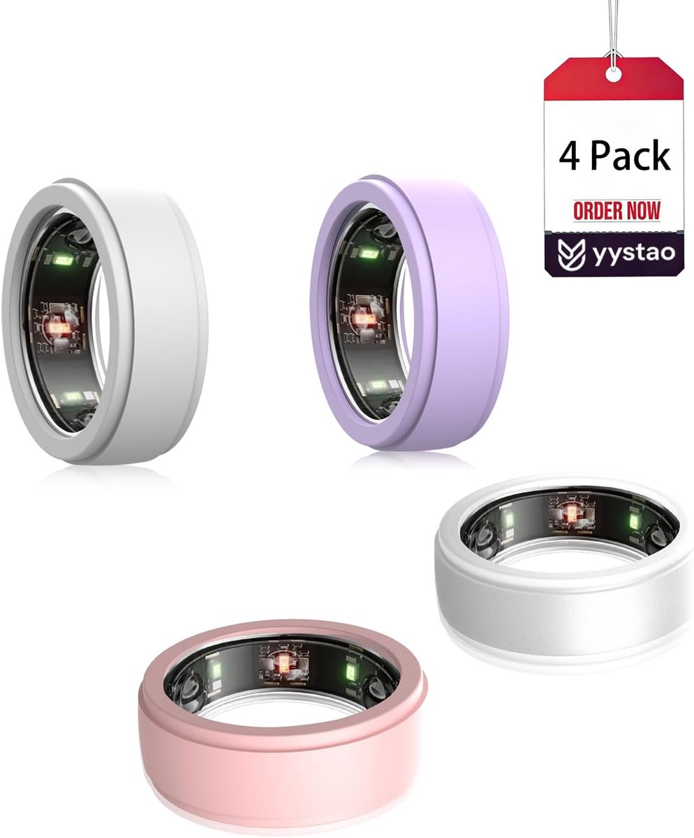 beschermhoes voor RingConn Gen 3 Smart Ring, krasbestendig, schokbestendig, zachte ringbeschermhoes, geschikt voor maat M (10/11/12/13), wit, transparant, roze, paars