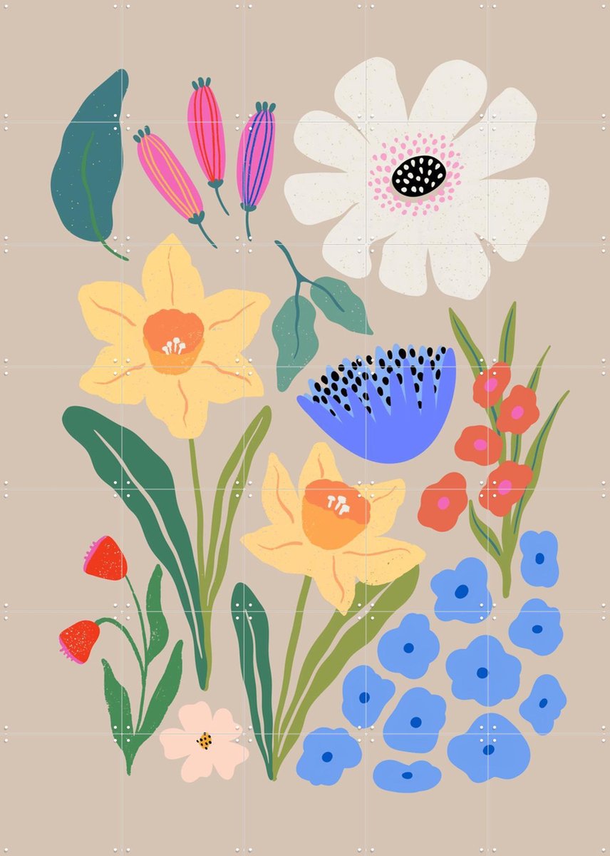 IXXI Blossoms Medley, Katarzyna Gąsiorowska & Various - 100 x 140 cm - Gratis ophangtool - Grote wanddecoratie en posters - Illustraties, Slaapkamer