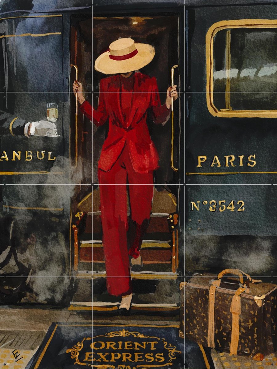 IXXI Orient Express, Ekaterina Zagorska - 60 x 80 cm - Gratis ophangtool - Grote wanddecoratie en posters - Illustraties, Aquarel, Trap, Gang