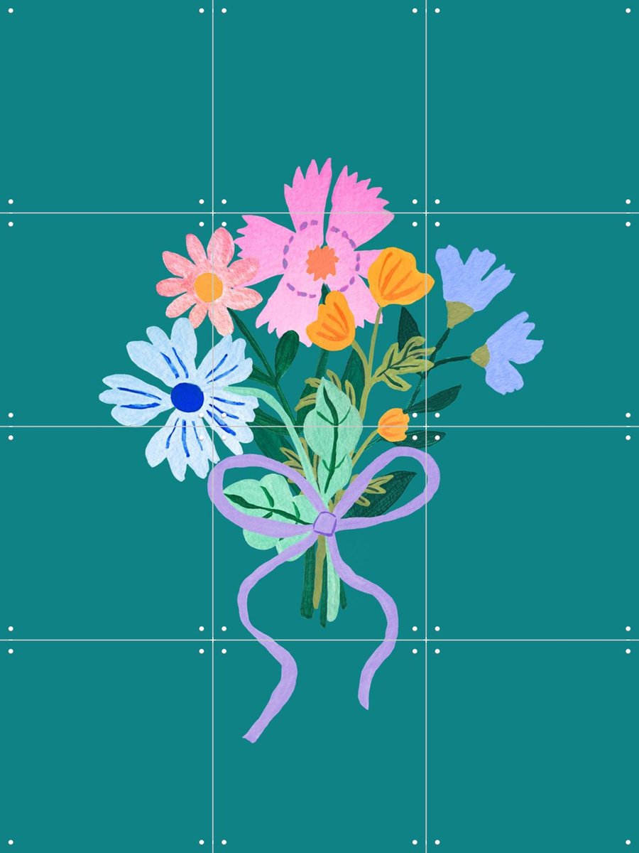 IXXI Floral Fantasy Bouquet, Palmartprints - 60 x 80 cm - Gratis ophangtool - Grote wanddecoratie en posters - Digitale Kunst, Cartoonesk, Modern