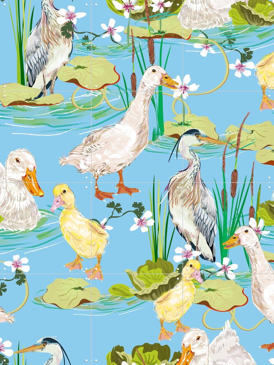 IXXI Peking Ducks Pattern, Marylène Madou - 60 x 80 cm - Gratis ophangtool - Grote wanddecoratie en posters - Speels, Babykamer, Vogels, Dieren