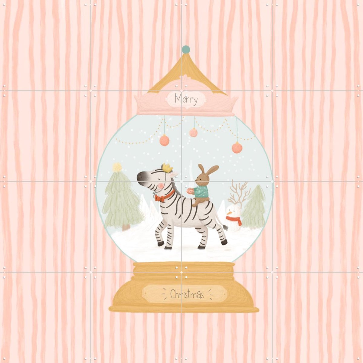 IXXI Merry Christmas Globe, Studio Phie - 80 x 80 cm - Gratis ophangtool - Grote wanddecoratie en posters - Illustraties, Speels, Cartoonesk