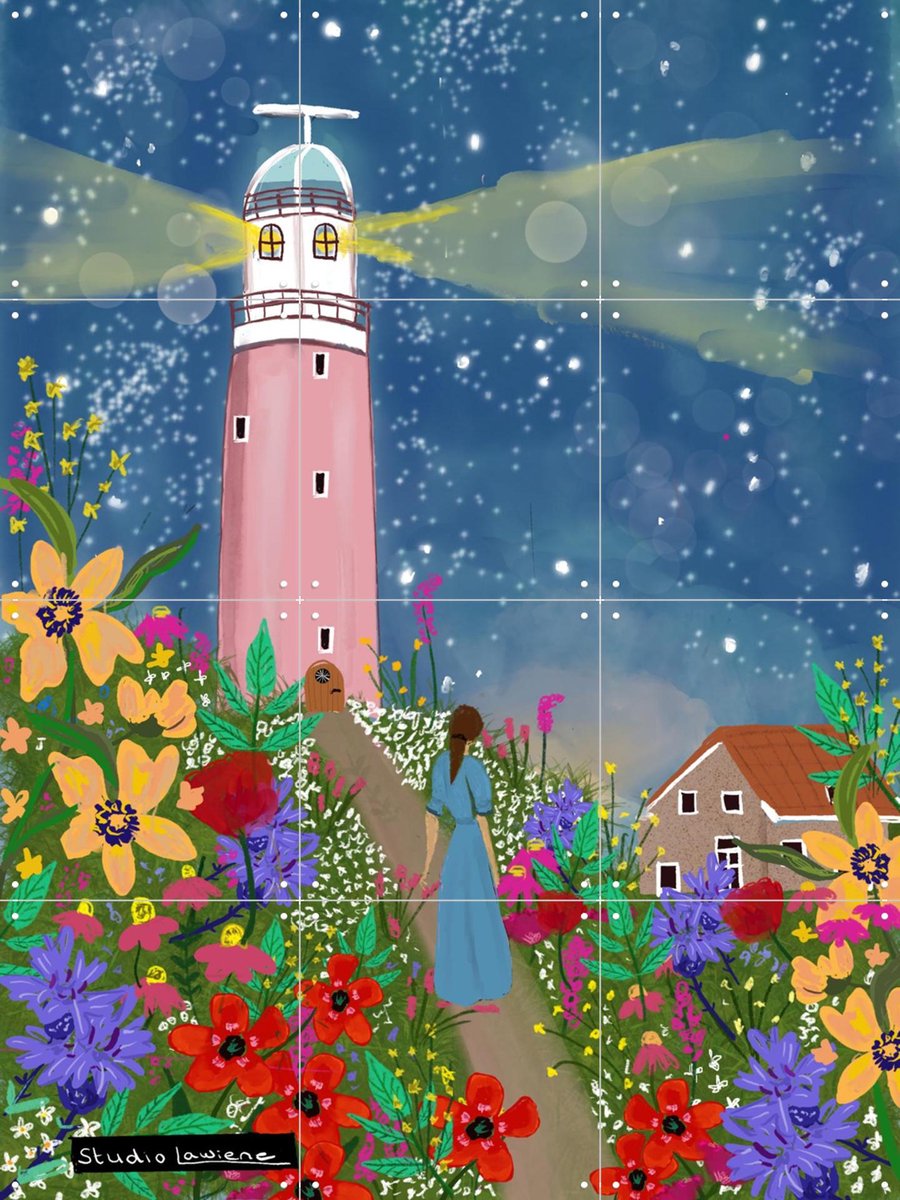 IXXI Lighthouse, Studio LaWiene - 60 x 80 cm - Gratis ophangtool - Grote wanddecoratie en posters - Kleurrijk, Modern, Fantasierijk, Eetkamer, Keuken