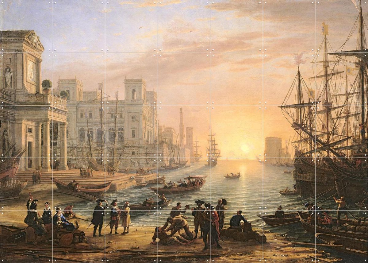IXXI Seaport at Sunset, Claude Lorrain & Bridgeman Images - 140 x 100 cm - Gratis ophangtool - Grote wanddecoratie en posters - Olieverf, Klassiek
