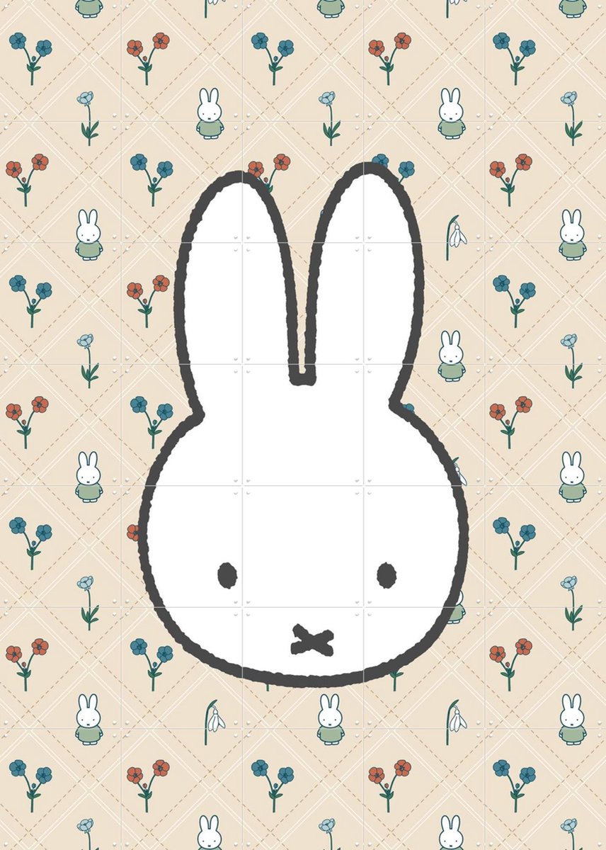 IXXI Nijntje met Bloemenpatroon Beige, Nijntje - 100 x 140 cm - Gratis ophangtool - Grote wanddecoratie en posters - Speels, Cartoonesk, Babykamer