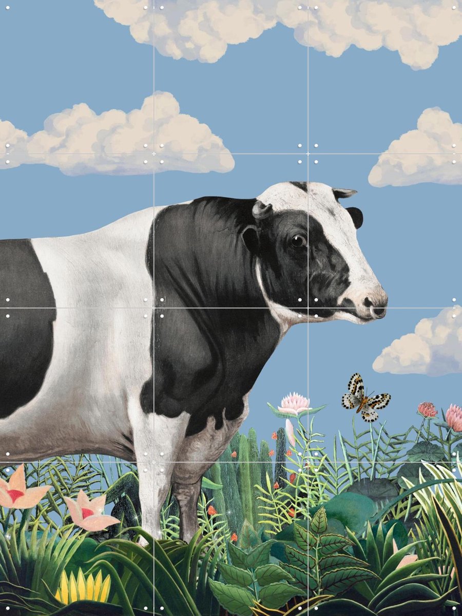 IXXI Colourful Portraits of Happy Cows (butterfly Included), Marja van den Hurk - 60 x 80 cm - Gratis ophangtool - Grote wanddecoratie en posters -