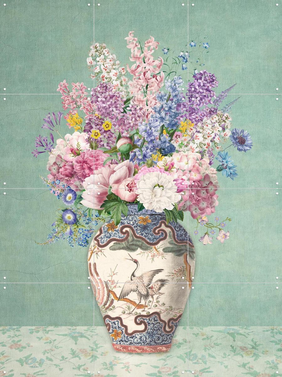 IXXI Vintage Floral Chinoiserie Vase, Bloomery Decor - 60 x 80 cm - Gratis ophangtool - Grote wanddecoratie en posters - Decoratieve kunsten, Vintage
