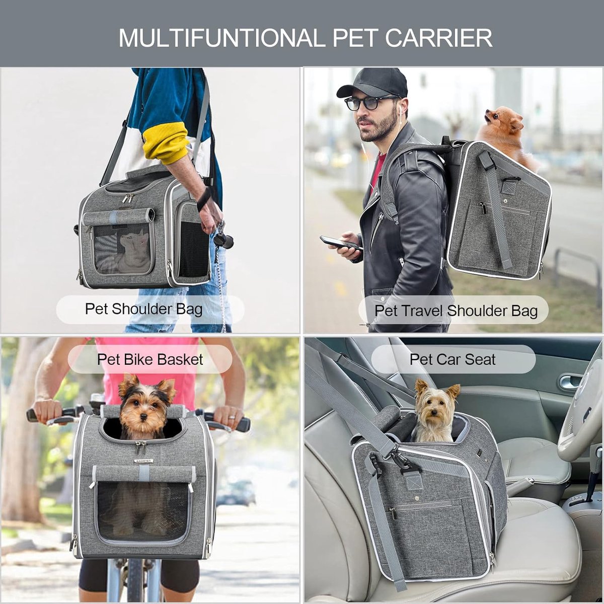 Honden Fietsmand - Hondenmand Fiets - Veilig Vervoer Hond - Uitbreidbaar Ontwerp - 35 cm Hoog - Grijs
