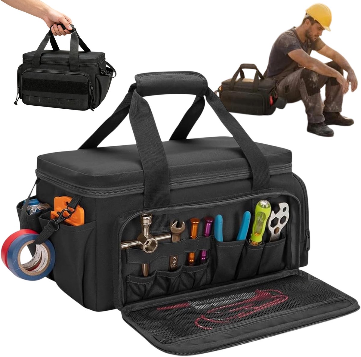 Gereedschapstas - Toolpack - Opbergzak Heavy-Duty - 40x25x19 cm - 600D Oxford - 9 Vakken - Waterdicht & Slijtvast - Met Handvat - Voor Elektriciens en Technici - Draagbaar