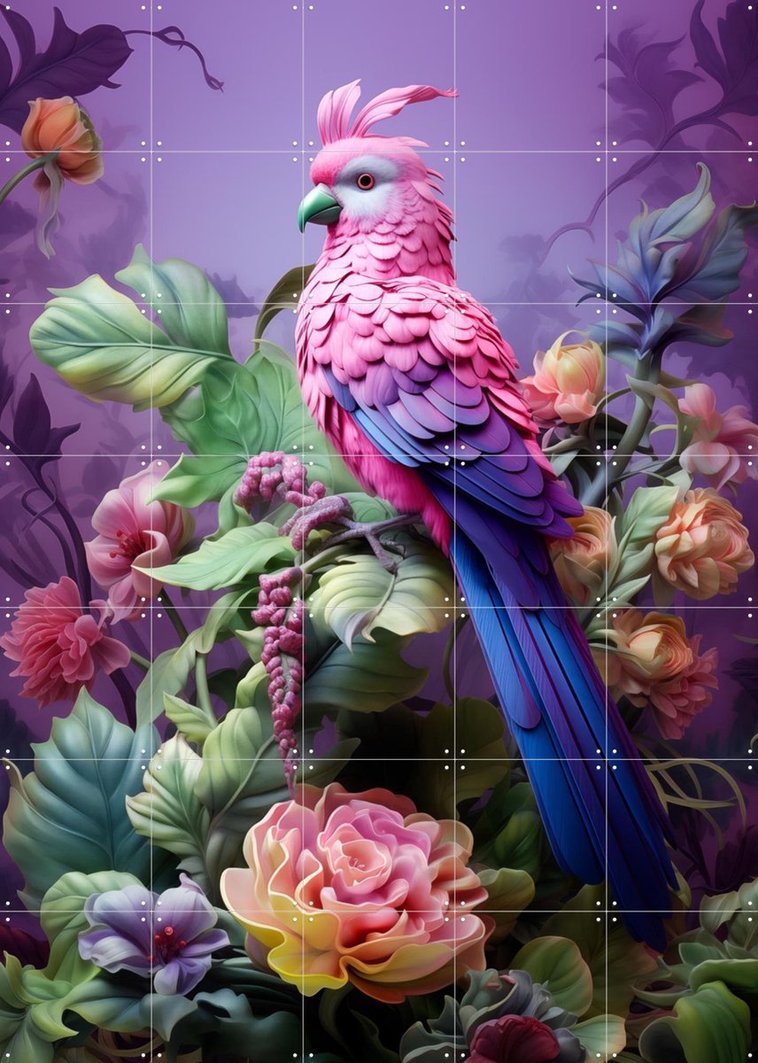 IXXI Pink Bird, OTTI - 100 x 140 cm - Gratis ophangtool - Grote wanddecoratie en posters - Digitale Kunst, Speels, Kleurrijk, Modern, Surrealisme