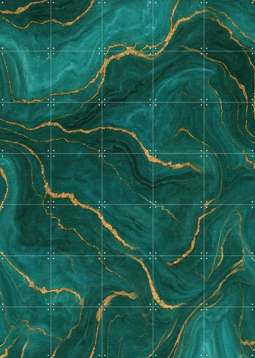 IXXI Marbled Teal & Gold Gem Stone, Bloomery Decor - 100 x 140 cm - Gratis ophangtool - Grote wanddecoratie en posters - Kwaststreken, Minimalisme