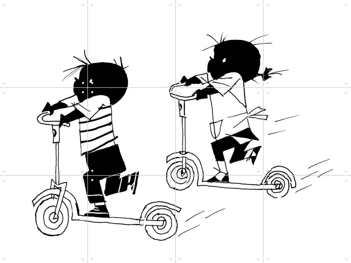 IXXI Racen Op De Step, Fiep Westendorp - 80 x 60 cm - Gratis ophangtool - Grote wanddecoratie en posters - Tekeningen, Speels, Kinderkamer, Kinderen