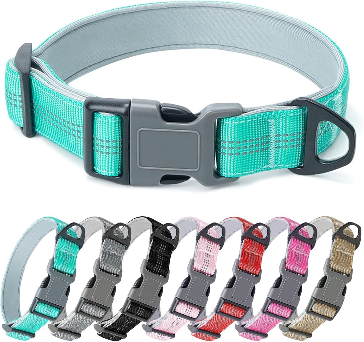 nylon hondenhalsband, verstelbare zachte gevoerde hondenhalsband met veiligheidsgesp, comfortabele, sterke duurzame halsband, voor kleine, middelgrote en grote wandelingen voor