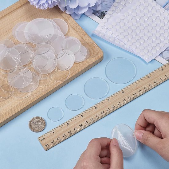140 stuks heldere cirkels acrylplaat 25/30/40/50 mm acryl miniatuurbasis met dubbelzijdige lijmpads blanco ronde acrylbasis voor actiefiguur miniaturen festival ambachtelijke — afbeelding 2