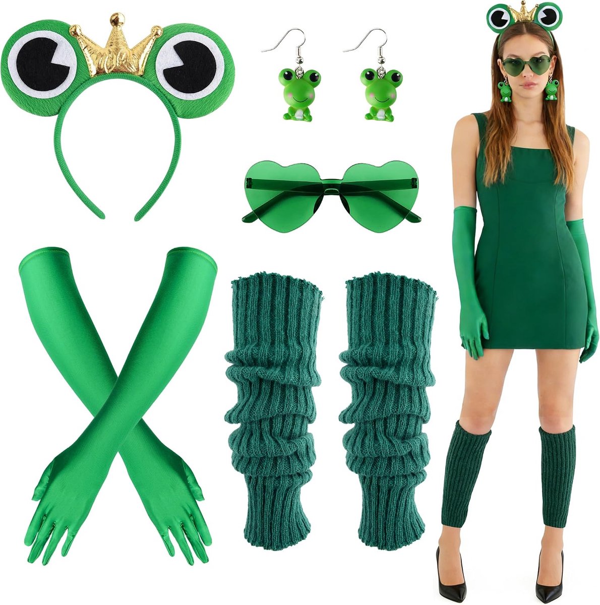 Kikkerkostuum voor volwassenen, kikkerkostuum, dames, kikker, haarband, haaraccessoires voor carnaval, themafeest