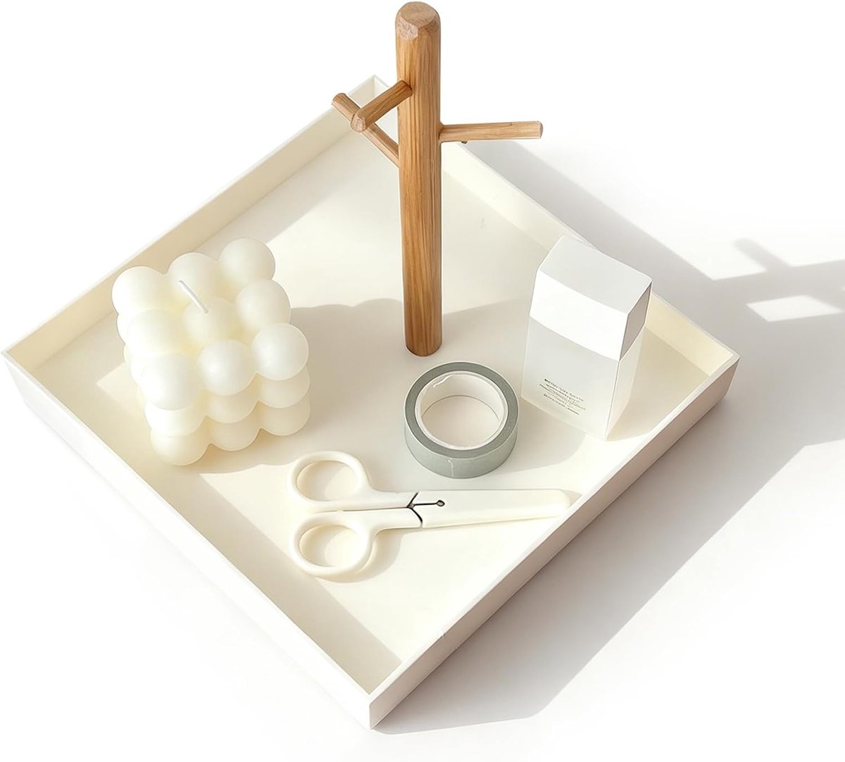 Sleutelrek met 3 niveaus, witte basis, sleutelstandaard voor de entreetafel, sleutelopslag voor sleutels, armbanden, horloges, sieraden (rechthoekig)
