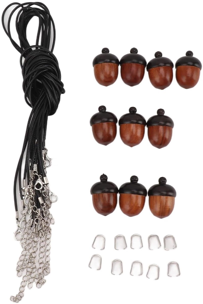 10 stuks houten eikelnoot boxhangers, afneembare eikelhanger van kameelhout met koorden, generieke decoraties, notenbedels met sluitingen voor doe-het-zelf geschenken, sieraden maken, autodecoraties
