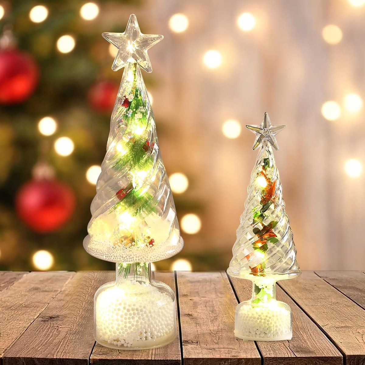 Mini-kerstboom met verlichting, 2 stuks led-kunstkerstboom, klein, acryl mini-dennenboom, 23,5/14,5 cm, kleine kerstbomen, kleine dennenboom, kristal, tafeldecoratie kerstdecoratie (A)