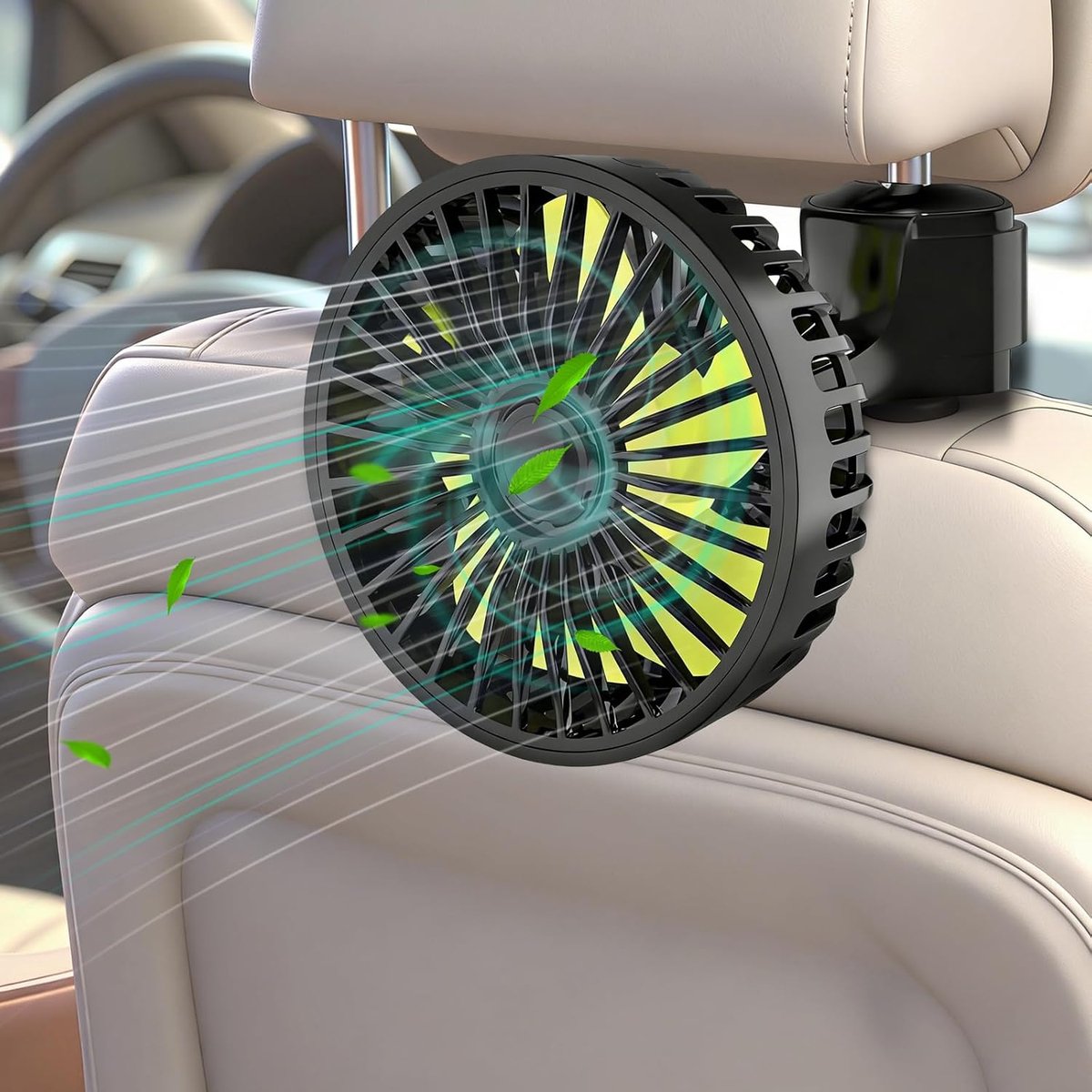 12V Autoventilator: USB-achterbank ventilator met 3 sterke windmodi en 360° rotatie, krachtige mini-ventilator en stil voor auto's, SUV's, campers, vrachtwagens