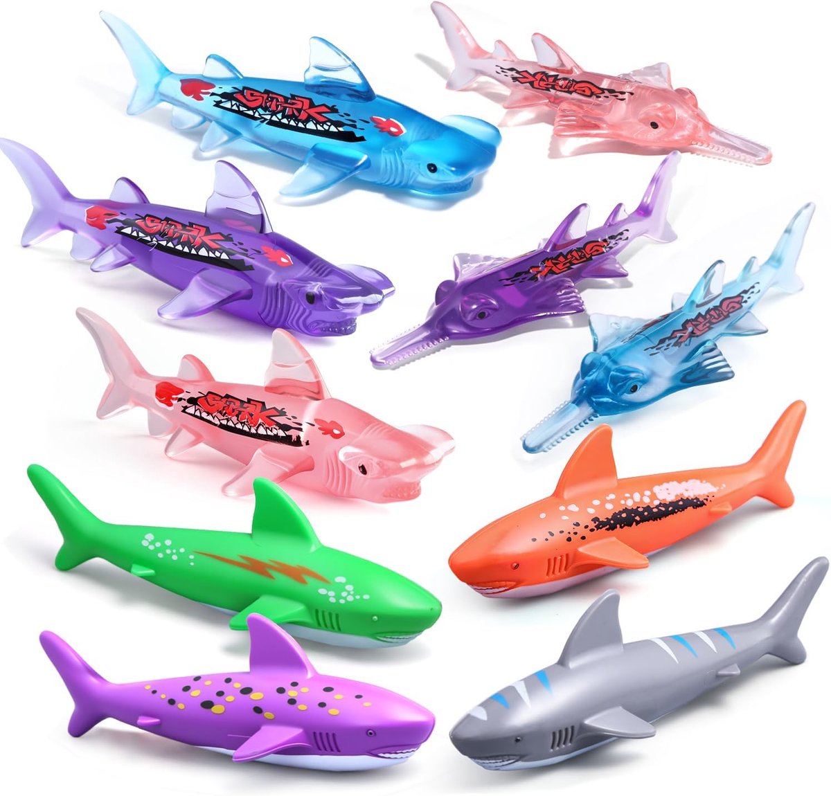 Zwembadspeelgoed voor kinderen, 10 stuks onderwaterhaai, duikspeelgoed, zwemmen, torpedo, peuter, plezier, waterbadspeelgoed, duikstokken, zinken haai, speelgoed voor zwembadspellen, badtijd