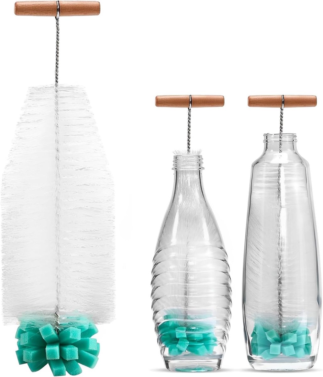 flessenborstel met spons en borstelharen, 32 cm, BPA-vrij, flessenreiniger voor frisdrank, baby- en drinkflessen van glas/kunststof, wit