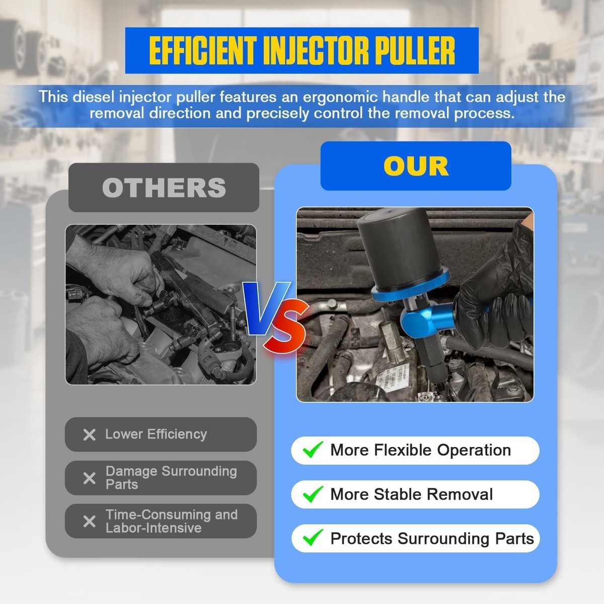 26-delige pneumatische dieselinjectortrekkerset met injectortrekker, compatibel met Bosch/Delphi/Denso/Siemens – nauwkeurig gereedschap voor reparatie en onderhoud