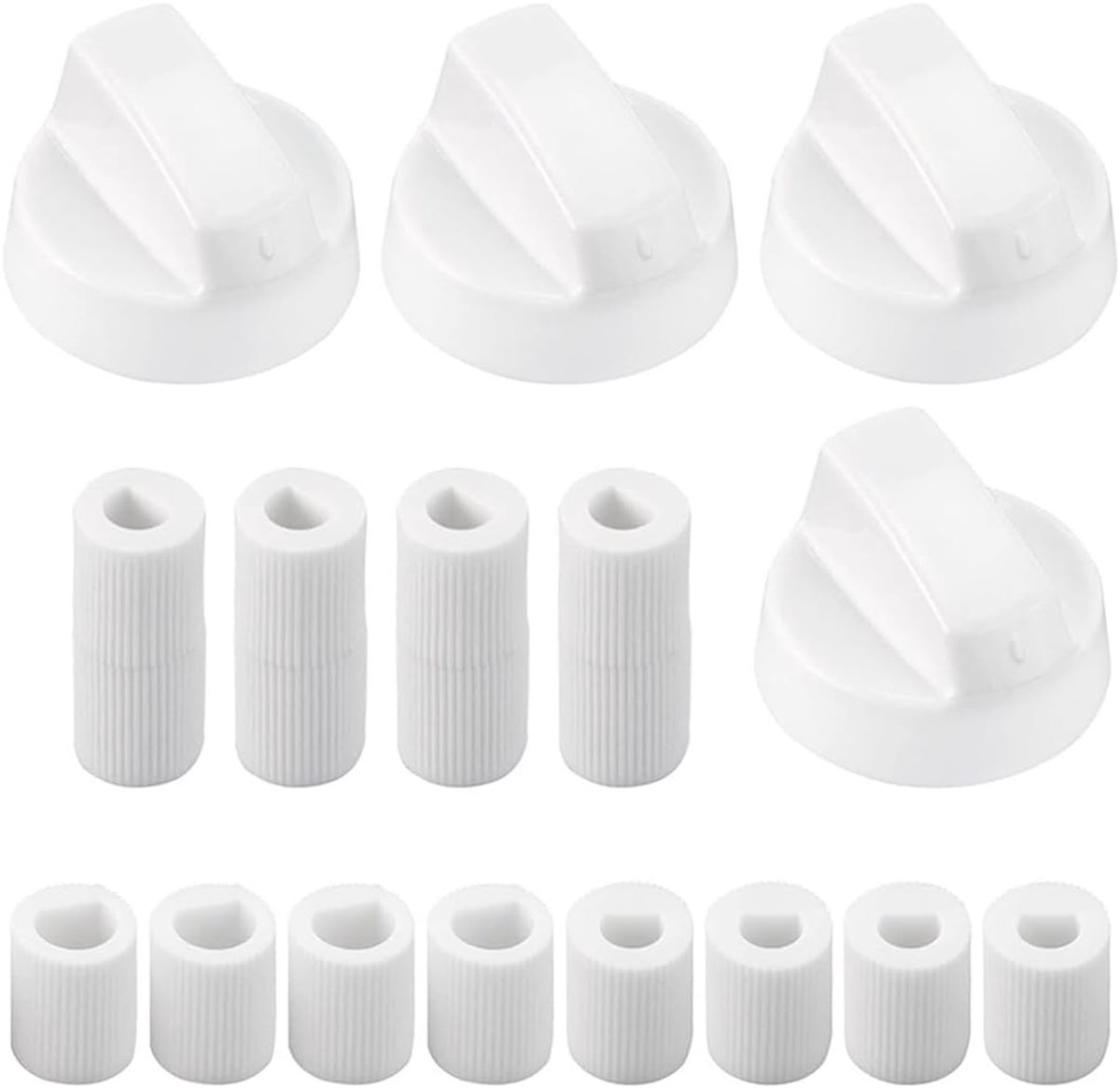 Knoppen voor oven, gasfornuis, elektrische kookplaten, inclusief 3 adapters, modern, inclusief set (wit)