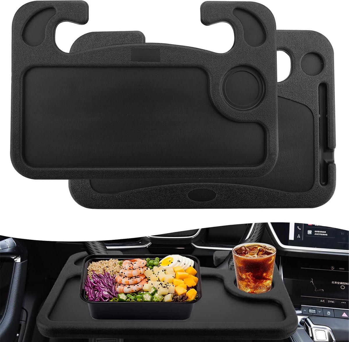 stuurtafel, multifunctioneel autostuurwiel, bureau voor werk, eten en reizen, eten stuurwiel, bureau, zwart laptop-dienblad voor de meeste voertuigen