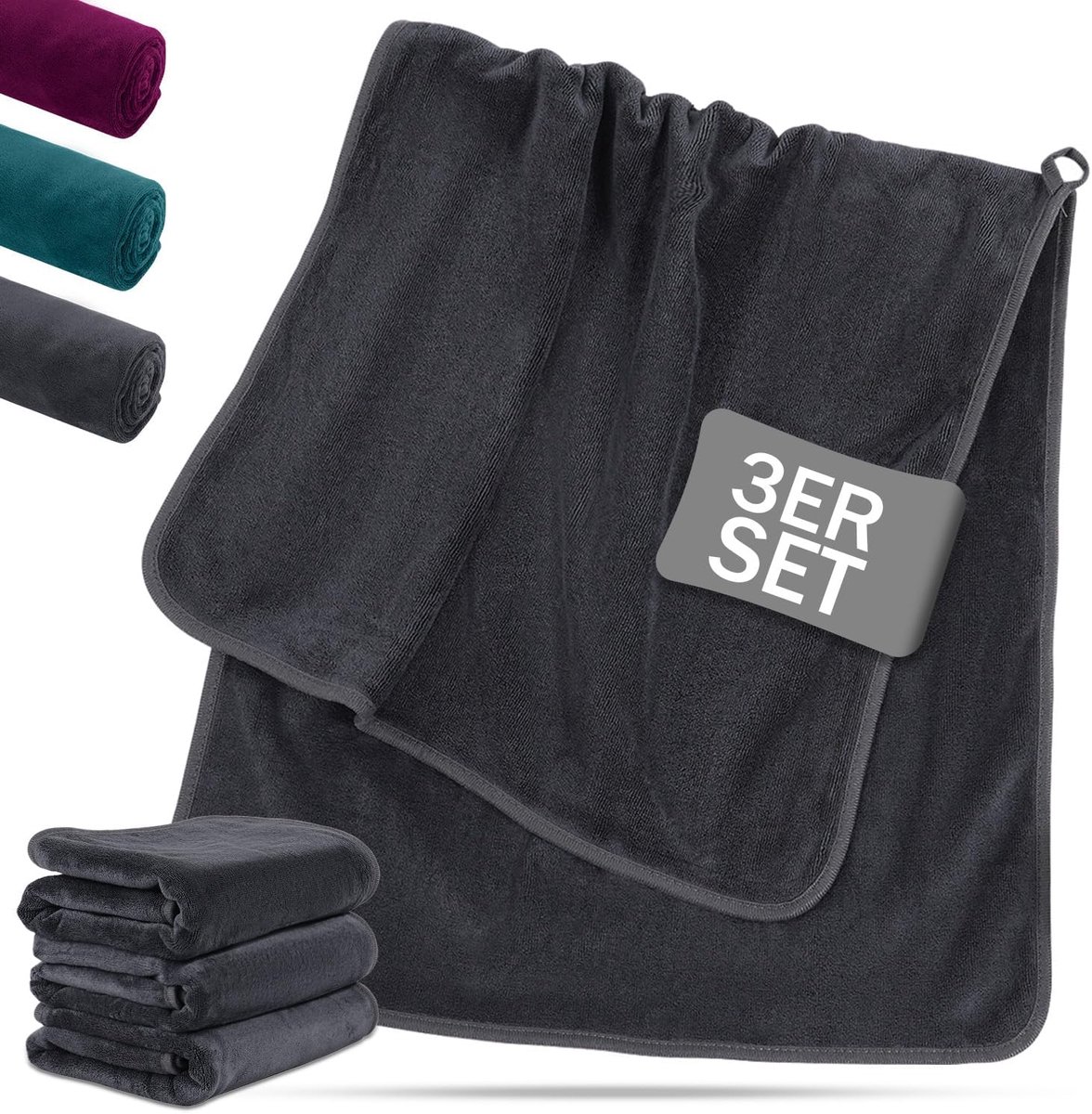 3-delige fitnesshanddoekenset (donkergrijs, 3 stuks, 40 x 80 cm)