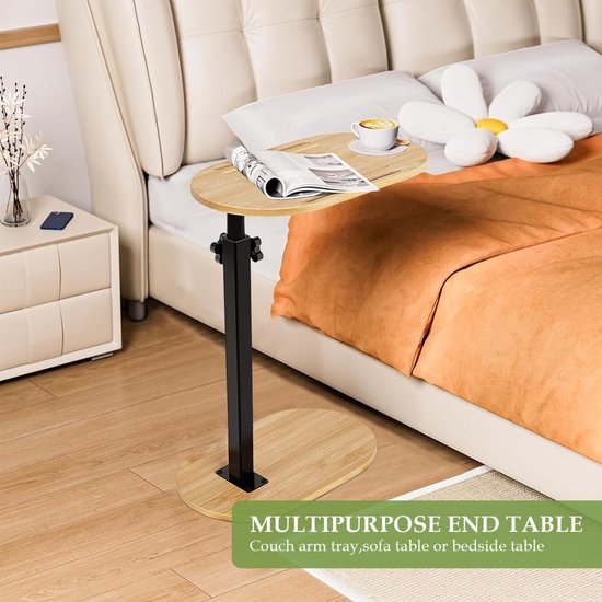 Bijzettafel van bamboe, in hoogte verstelbaar nachtkastje, kleine salontafel voor woonkamer, slaapkamer, kantoor, multifunctionele legplank, 40 ~ 82 x 43 x 22 cm, — afbeelding 5