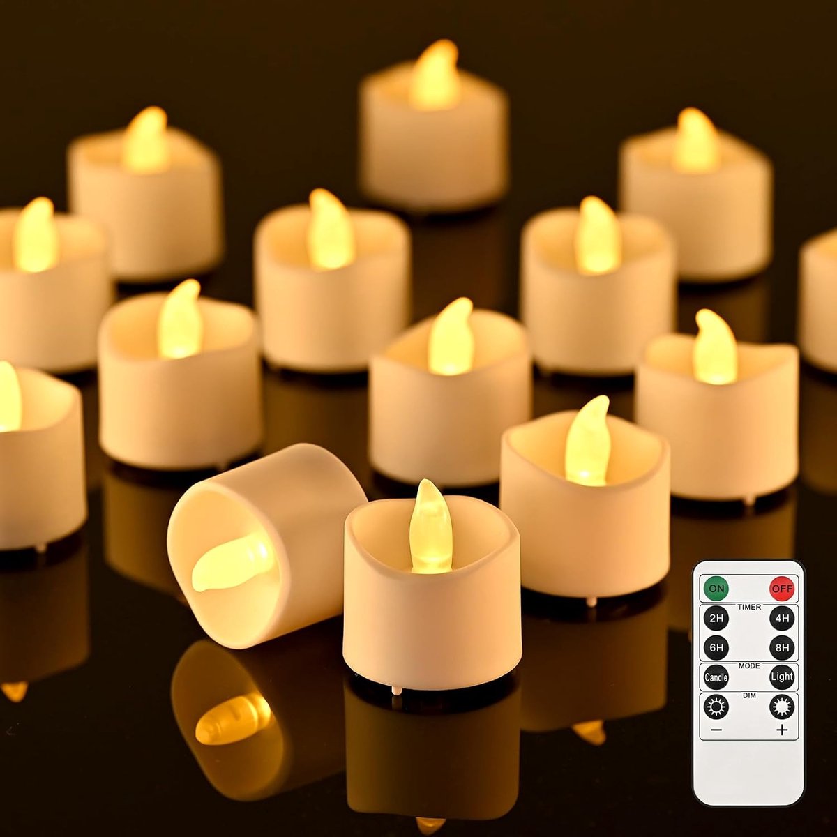 20 led-theelichtjes met timer, afstandsbediening, vlamloze led-kaarsen, theelichtjes, werkt op batterijen, 2/4/6/8 uur timer, ideaal voor Kerstmis, bruiloft, feest, warmwitte verlichting